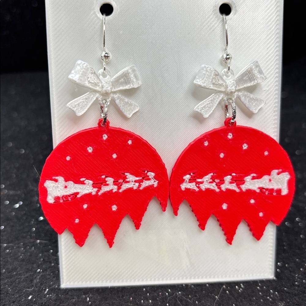 Santa Sleigh Christmas Earrings | Silver Tone Accents 🎄🤍 - Picture 5 of 5